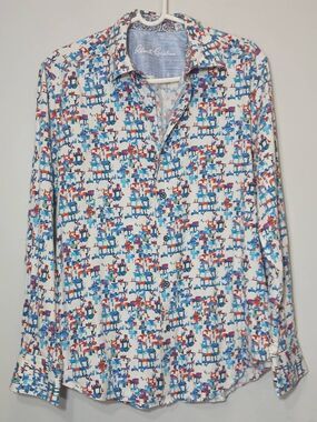 Robert Graham mens large longsleeve button down flip cuff shirt blue cotton